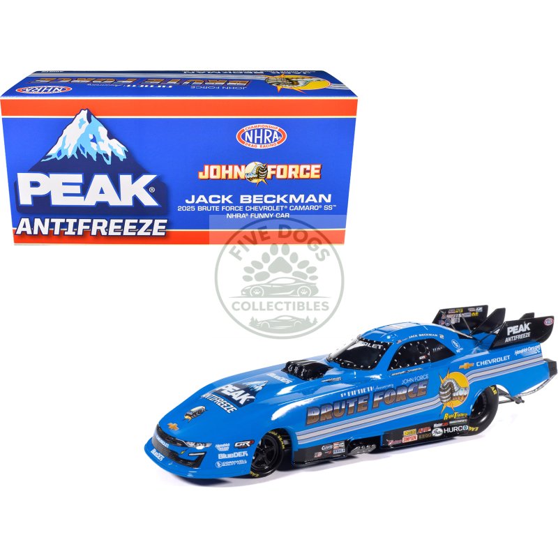 chevrolet camaro ss nhra funny car jack beckman "brute force tribute" (2025) "john force racing" limited edition 1/24 diecast model by auto world