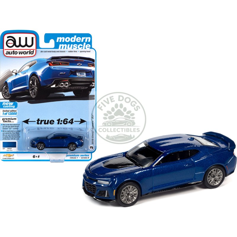 2018 chevrolet camaro zl1 hyper blue metallic "modern muscle" limited edition to 13000 pieces worldwide 1/64 diecast model car by auto world