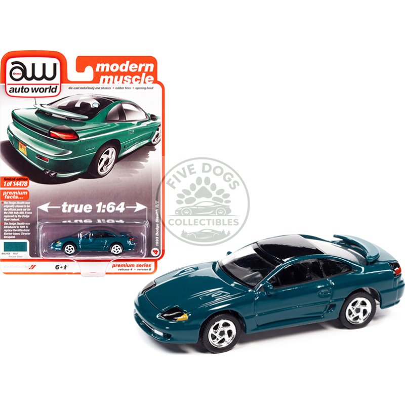 1993 dodge stealth r/t peacock green with black top "modern muscle" limited edition to 14478 pieces worldwide 1/64 diecast model car by auto world