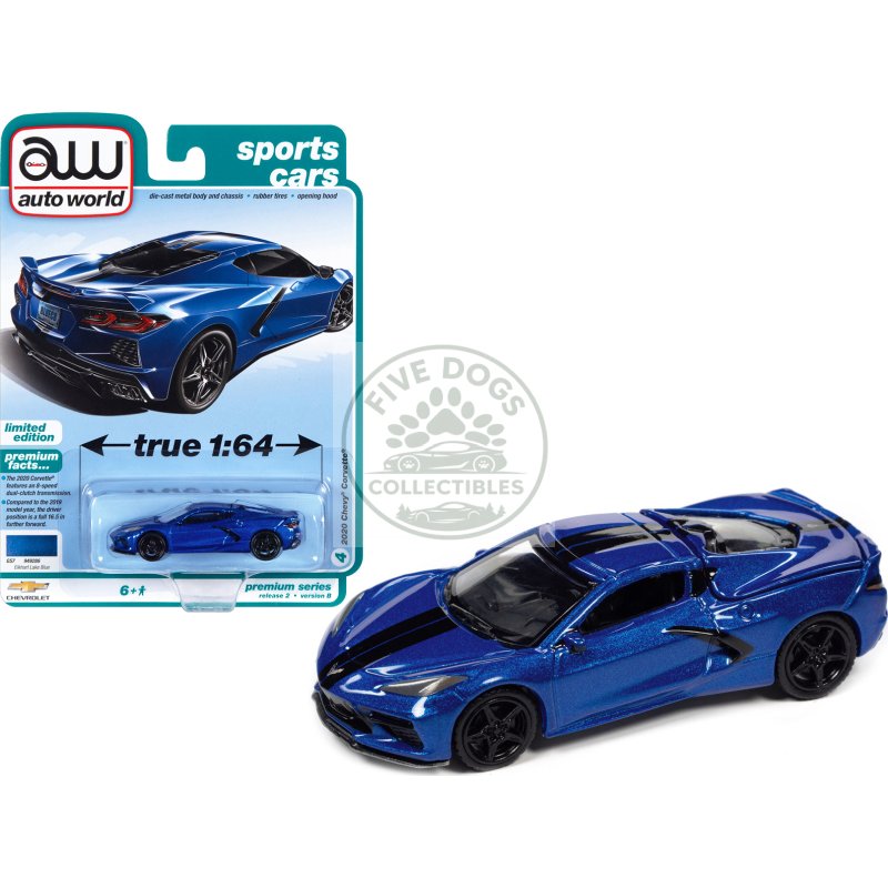 2020 chevrolet corvette elkhart lake blue metallic "sports cars" limited edition 1/64 diecast model car by auto world