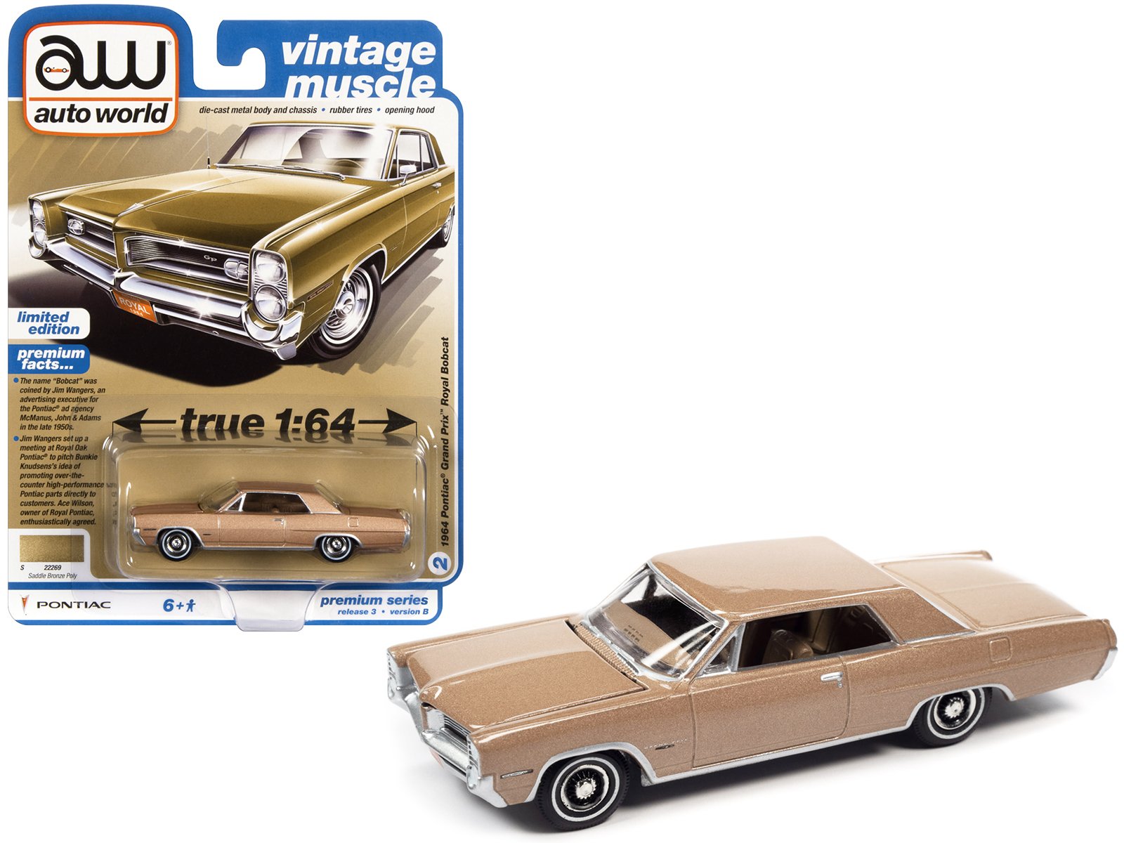 1964 pontiac grand prix royal bobcat saddle bronze metallic "vintage muscle" limited edition 1/64 diecast model car by auto world 1964 pontiac grand prix royal bobcat saddle bronze metallic "vintage muscle" limited edition 1/64 diecast model car by auto world