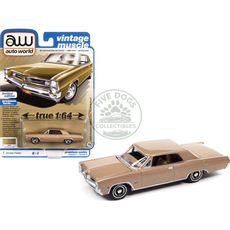 1964 pontiac grand prix royal bobcat saddle bronze metallic "vintage muscle" limited edition 1/64 diecast model car by auto world