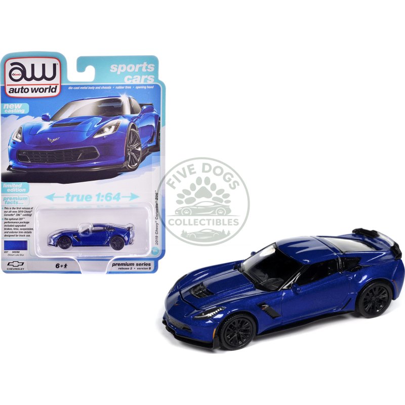 2019 chevrolet corvette z06 elkhart lake blue metallic "sports cars" series 1/64 diecast model car by auto world