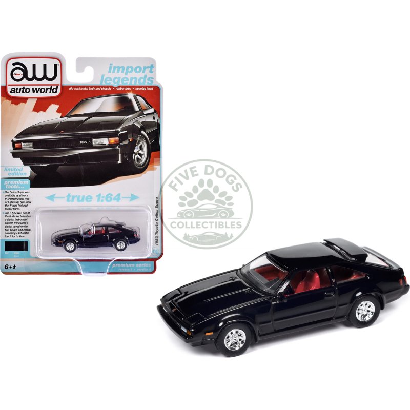 1983 toyota celica supra black with red interior "import legends" series 1/64 diecast model car by auto world