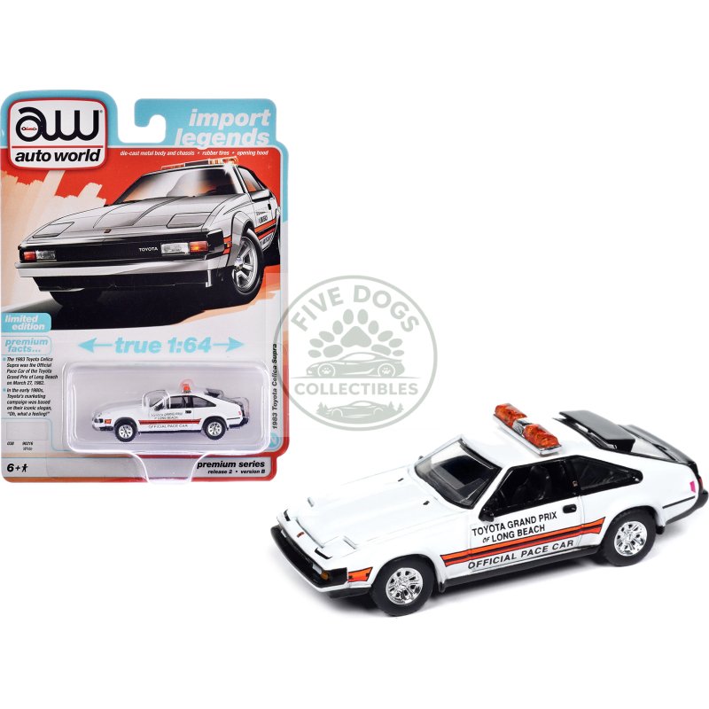 1983 toyota celica supra "toyota grand prix of long beach official pace car" white "import legends" series 1/64 diecast model car by auto world