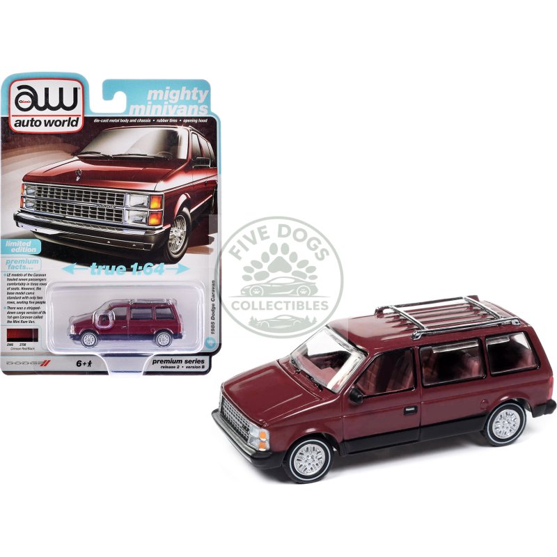 1985 dodge caravan van crimson red and black "mighty minivans" series 1/64 diecast model car by auto world