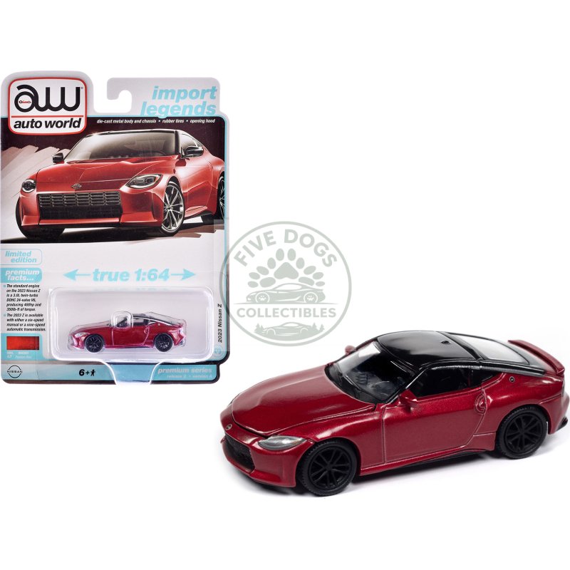 2023 nissan z passion red metallic with black top "import legends" series 1/64 diecast model car by auto world