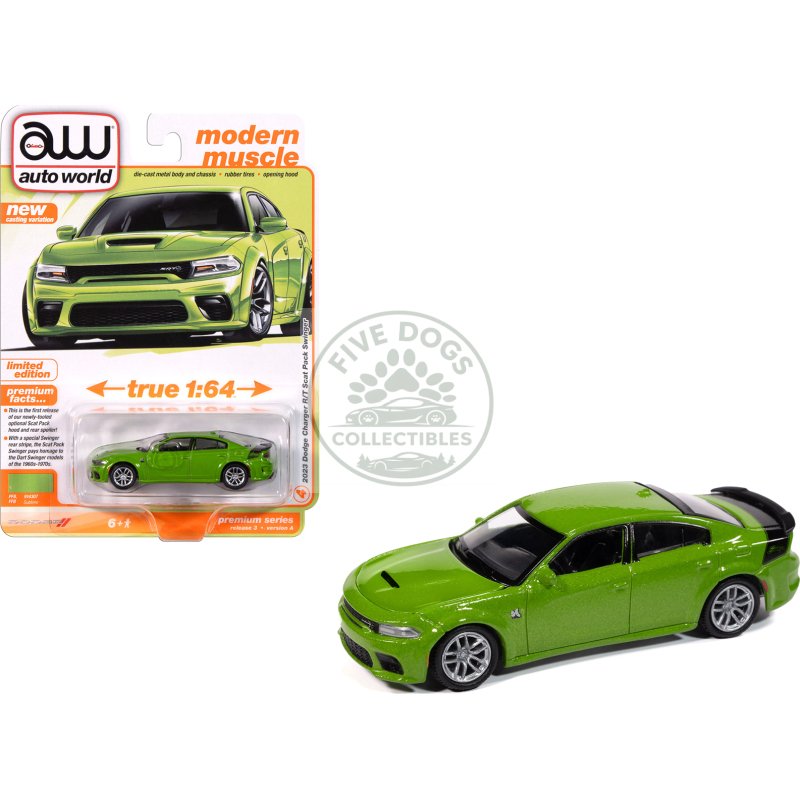 2023 dodge charger r/t scat pack swinger sublime green metallic "modern muscle" series 1/64 diecast model car by auto world