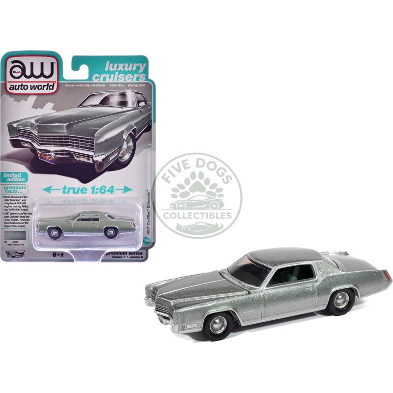 1967 cadillac eldorado crystal firemist metallic with green interior "luxury cruisers" series 1/64 diecast model car by auto world