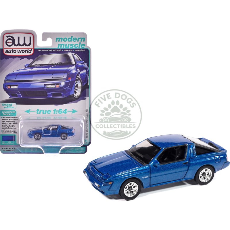 1988 chrysler conquest tsi bright blue metallic "modern muscle" series 1/64 diecast model car by auto world