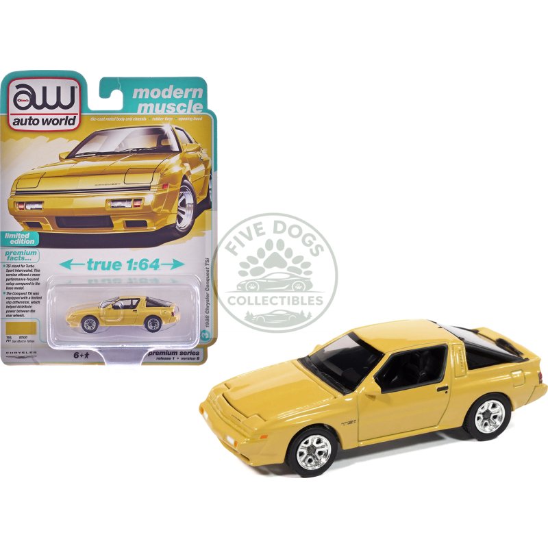 1988 chrysler conquest tsi san marino yellow "modern muscle" series 1/64 diecast model car by auto world