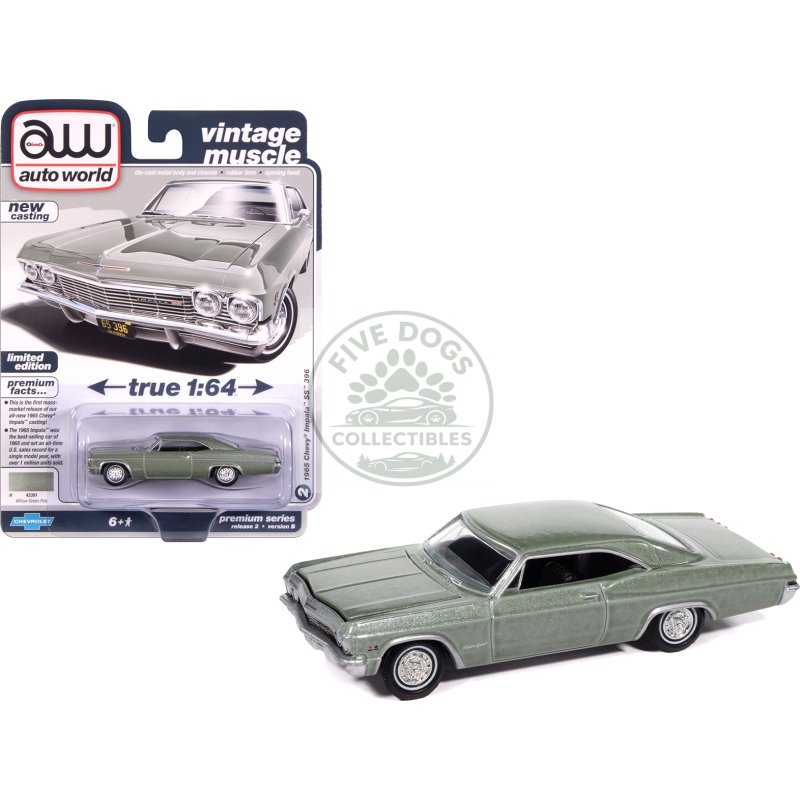 1965 chevrolet impala ss 396 willow green metallic "vintage muscle" series 1/64 diecast model car by auto world