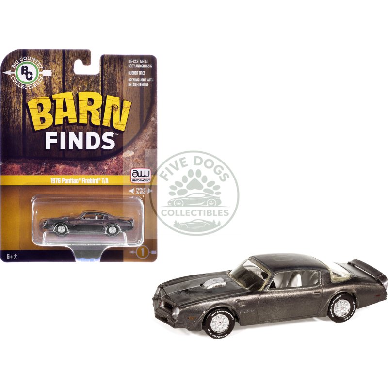1976 pontiac firebird t/a "barn finds" gray metallic (weathered) with white interior "big country collectibles" 2025 series 1/64 diecast model car by auto world