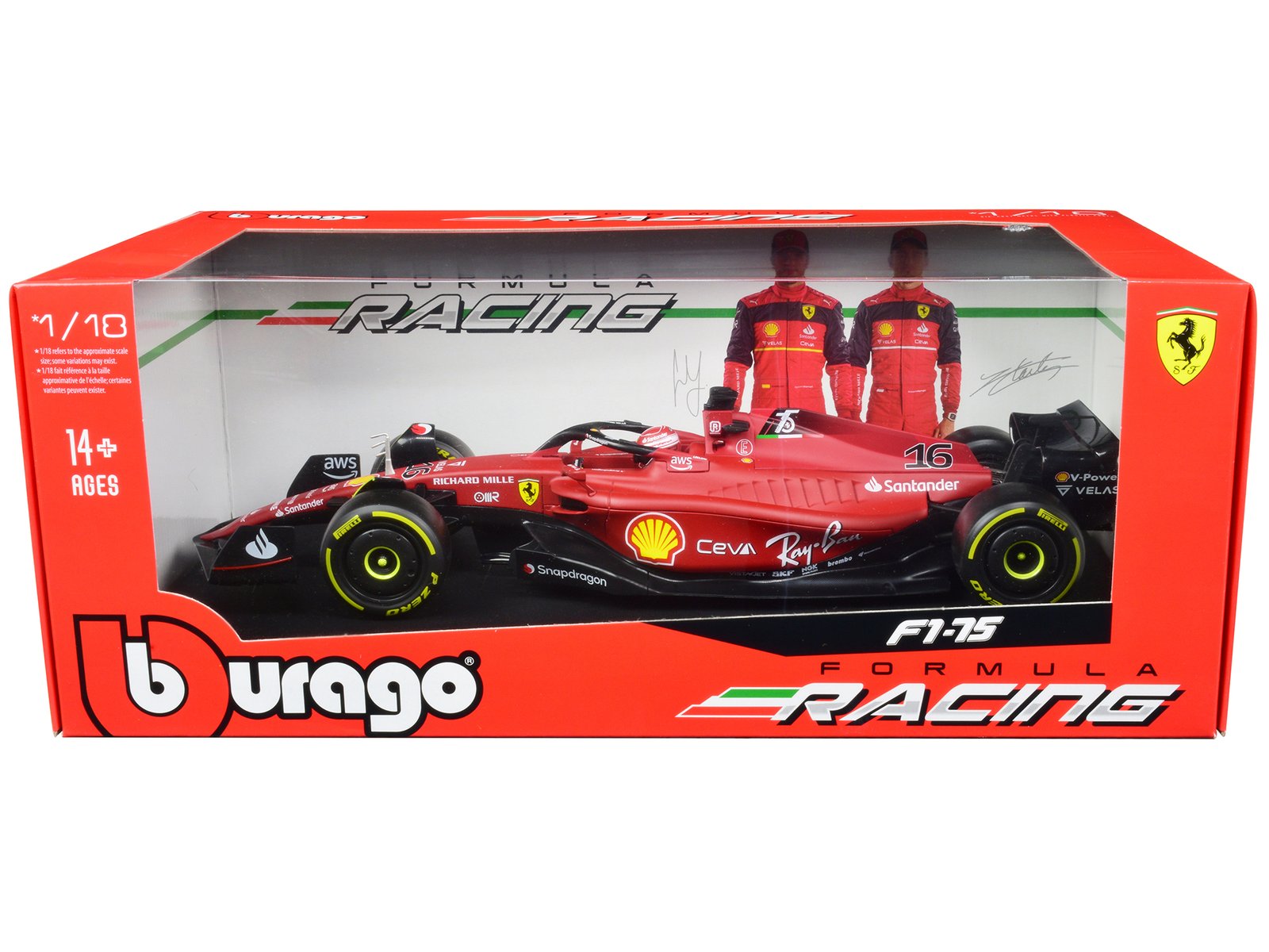 ferrari f1 75 #16 charles leclerc "ferrari racing" formula one f1 (2022) "formula racing" series 1/18 diecast model car by bburago ferrari f1 75 #16 charles leclerc "ferrari racing" formula one f1 (2022) "formula racing" series 1/18 diecast model car by bburago