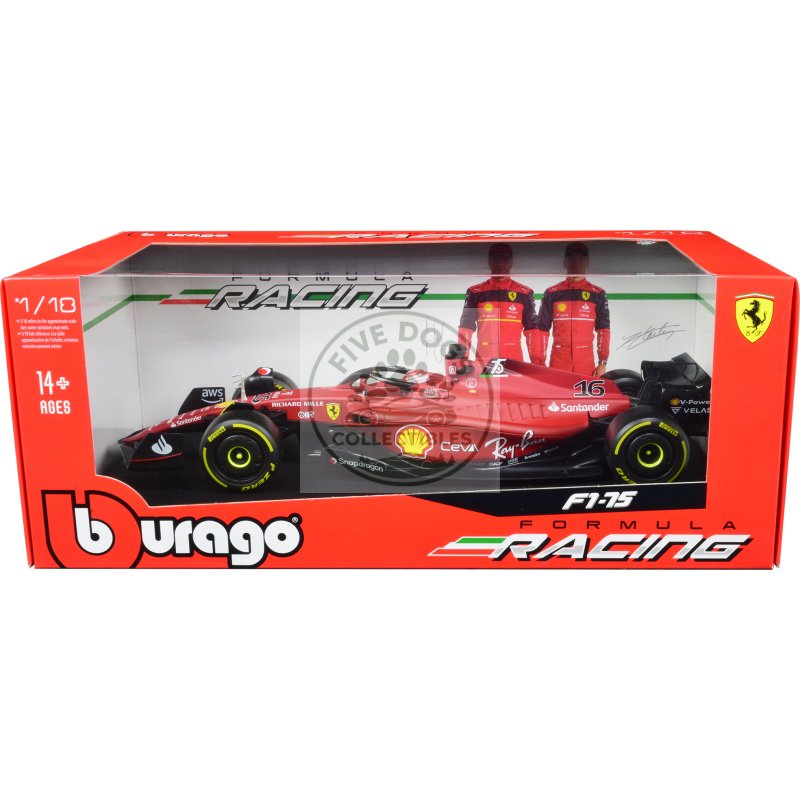 ferrari f1 75 #16 charles leclerc "ferrari racing" formula one f1 (2022) "formula racing" series 1/18 diecast model car by bburago