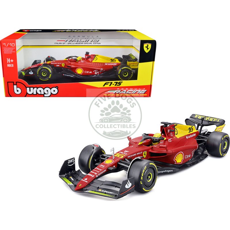 ferrari f1 75 #16 charles leclerc "giallo modena" 2nd place formula one f1 italian gp (2022) "formula racing" series 1/18 diecast model car by bburago