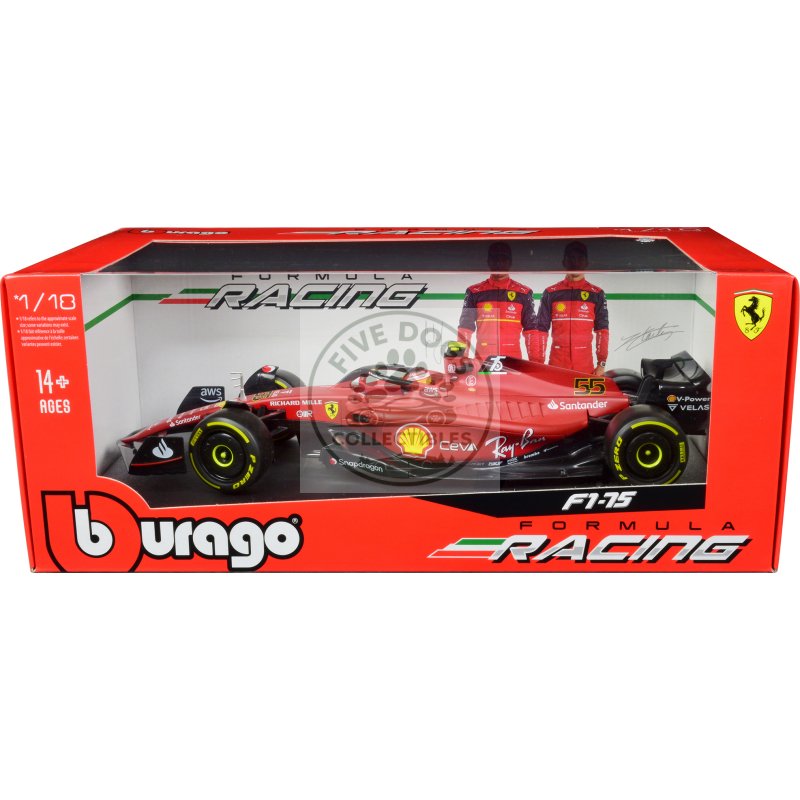 ferrari f1 75 #55 carlos sainz "ferrari racing" formula one f1 (2022) "formula racing" series 1/18 diecast model car by bburago