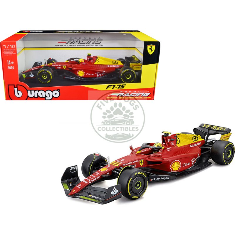 ferrari f1 75 #55 carlos sainz "giallo modena" formula one f1 italian gp (2022) "formula racing" series 1/18 diecast model car by bburago
