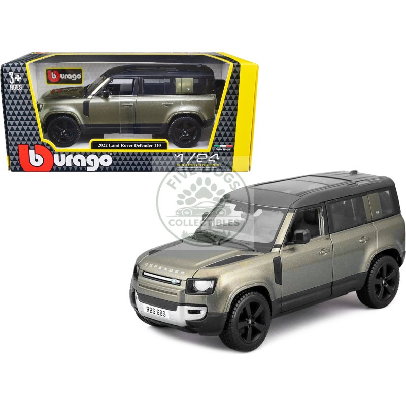 2022 land rover defender 110 green metallic with black top and sunroof 1/24 diecast model car by bburago