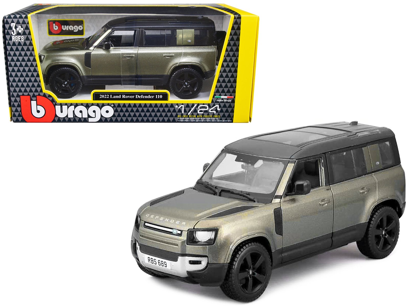 2022 land rover defender 110 green metallic with black top and sunroof 1/24 diecast model car by bburago 2022 land rover defender 110 green metallic with black top and sunroof 1/24 diecast model car by bburago