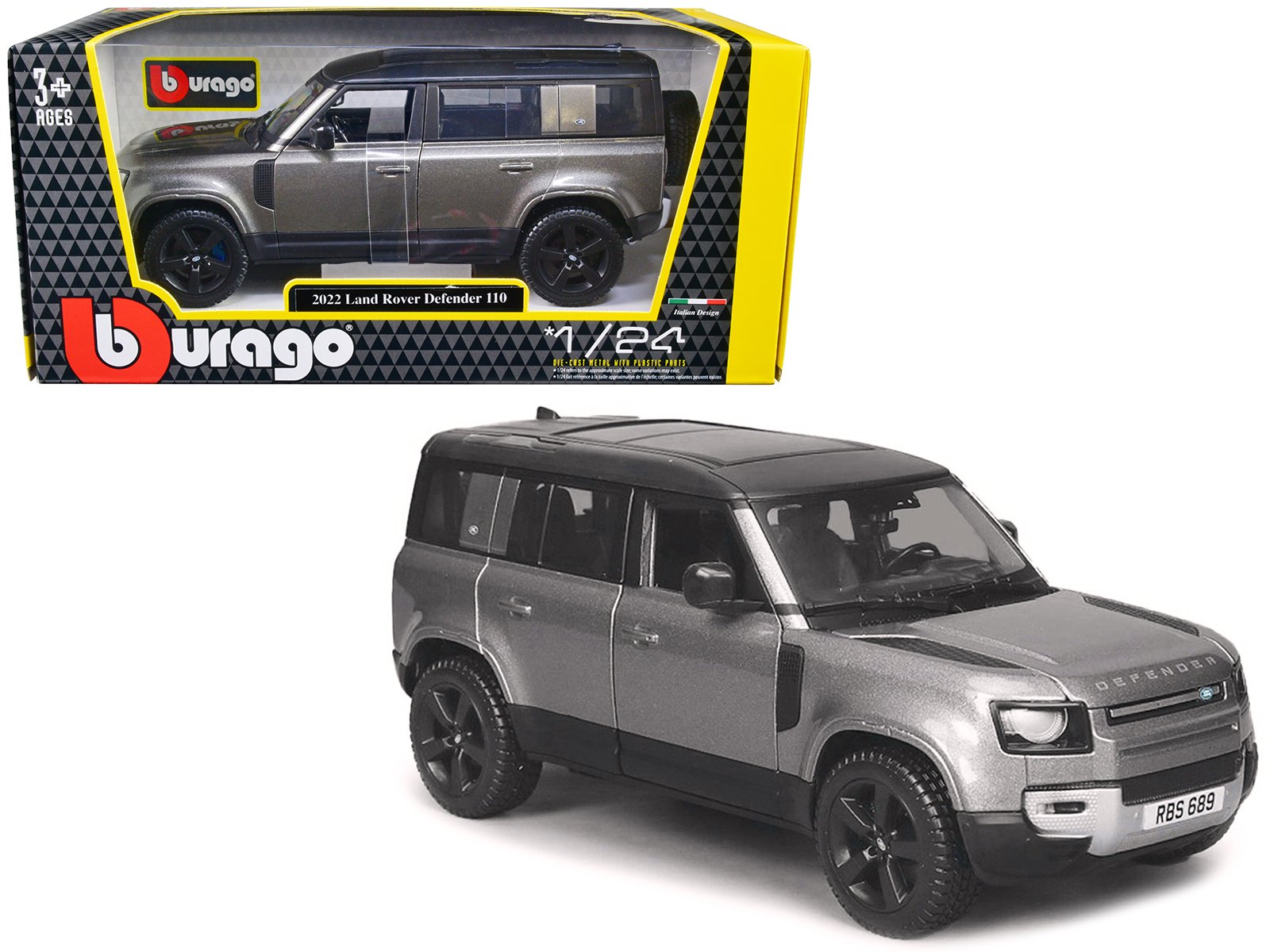 2022 land rover defender 110 dark silver metallic with black top and sunroof 1/24 diecast model car by bburago 2022 land rover defender 110 dark silver metallic with black top and sunroof 1/24 diecast model car by bburago