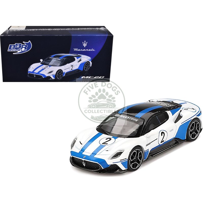 maserati mc20 #2 white with blue stripes and black top "maserati performance experience" 1/64 diecast model car by bbr