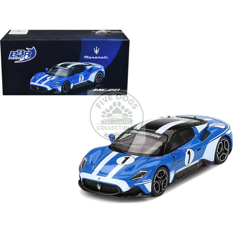 maserati mc20 #1 blue with white stripes and black top "maserati performance experience" 1/64 diecast model car by bbr