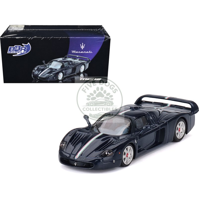maserati mc12 stradale blue metallic with white stripe 1/64 diecast model car by bbr