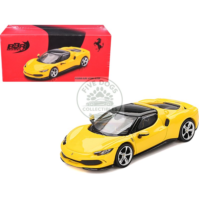 ferrari 296 gtb giallo modena yellow with black top 1/64 diecast model car by bbr