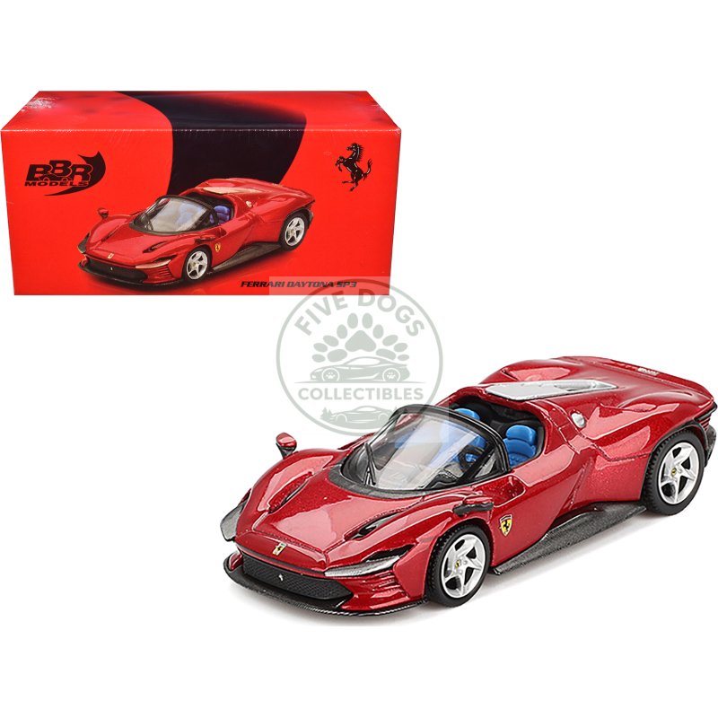 ferrari daytona sp3 rosso imola red with blue interior 1/64 diecast model car by bbr