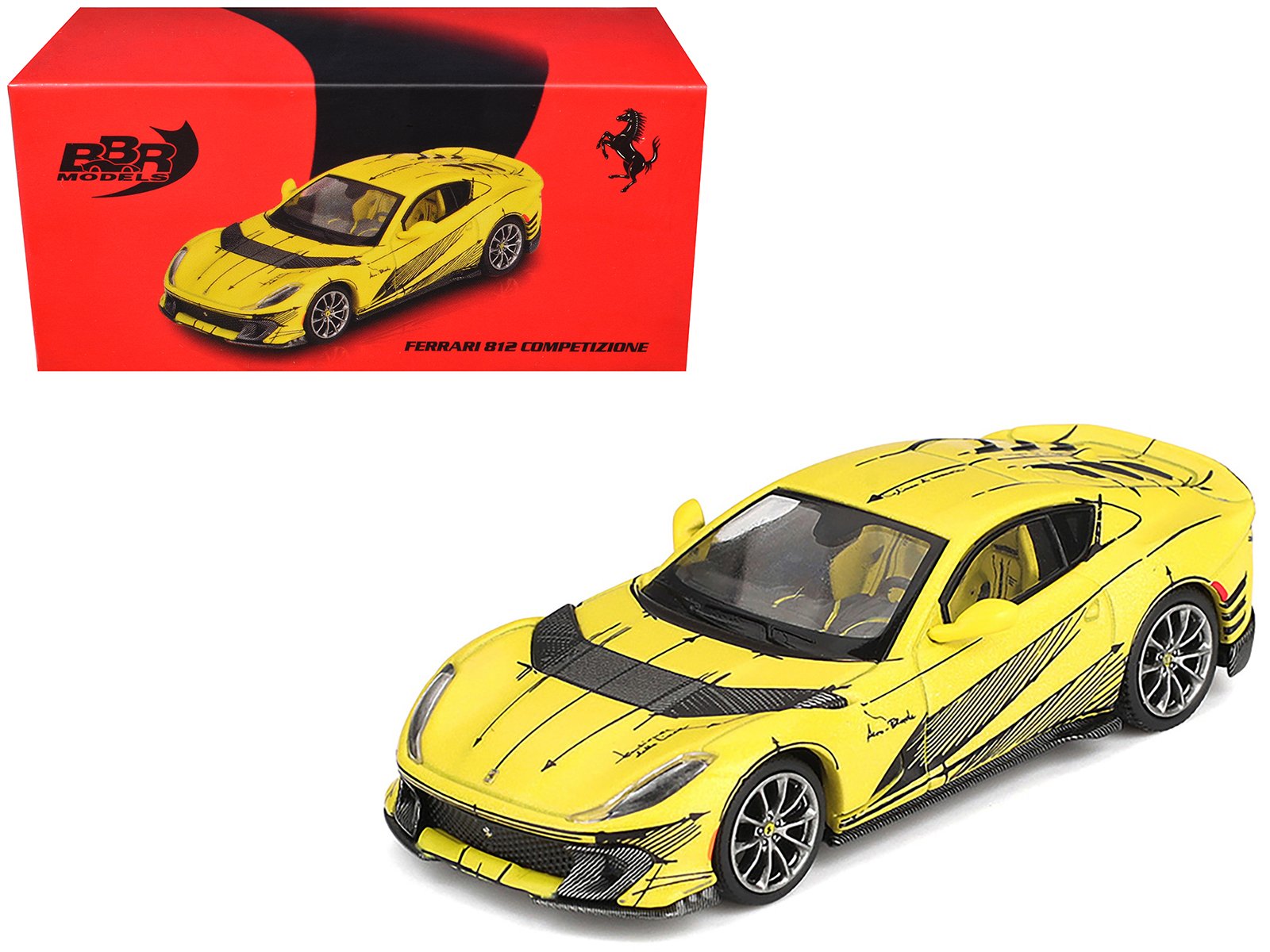 ferrari 812 competizione matt yellow with graphics and yellow interior "tailor made" 1/64 diecast model car by bbr ferrari 812 competizione matt yellow with graphics and yellow interior "tailor made" 1/64 diecast model car by bbr