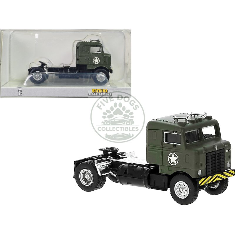 1950 kenworth bullnose truck tractor olive drab "united states air force" 1/87 (ho) scale model car by brekina