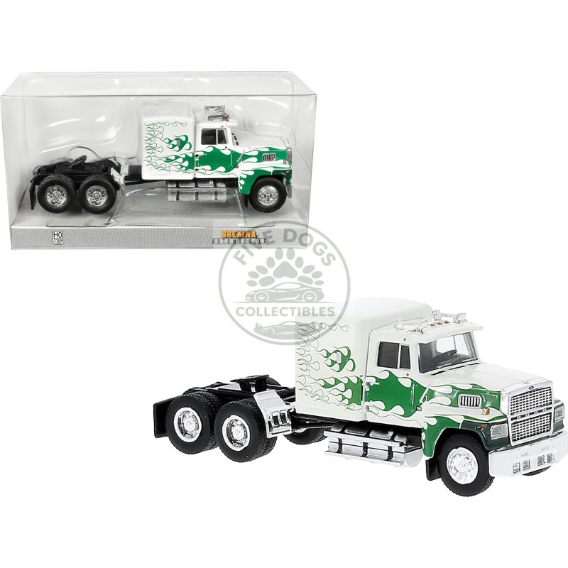 1978 ford ltl 9000 truck tractor white with green flames 1/87 (ho) scale model car by brekina