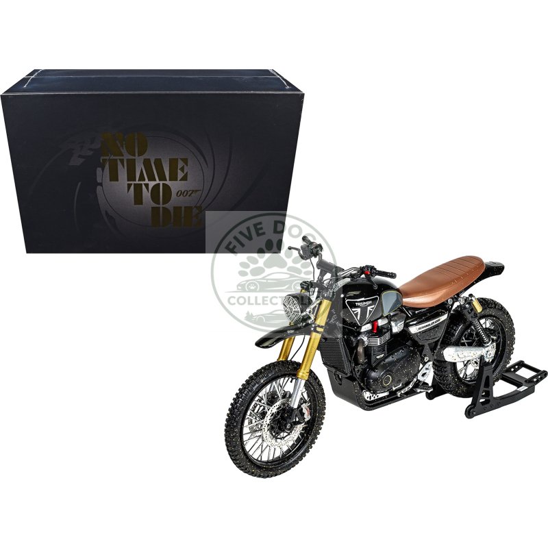 triumph scrambler 1200 xe motorcycle black (dirty version) james bond 007 "no time to die" (2021) movie diecast model car by corgi