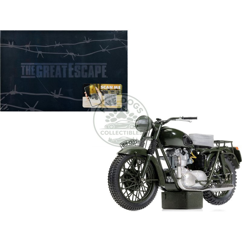 triumph tr6 trophy motorcycle dark green (weathered) "the great escape" (1963) movie diecast model by corgi