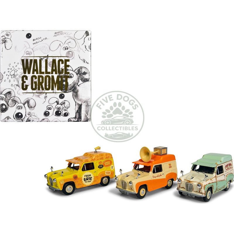 "wallace & gromit" austin a35 van collection set of 3 pieces diecast model cars by corgi