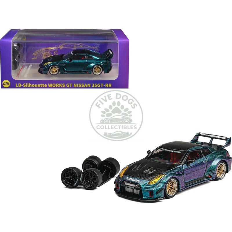 nissan 35gt rr "lb silhouette works gt" rhd (right hand drive) magic purple metallic with extra wheels 1/64 diecast model car by cm model