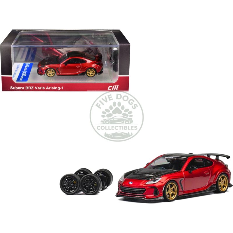 subaru brz varis arising 1 rhd (right hand drive) red metallic with carbon hood and top and extra wheels 1/64 diecast model car by cm model