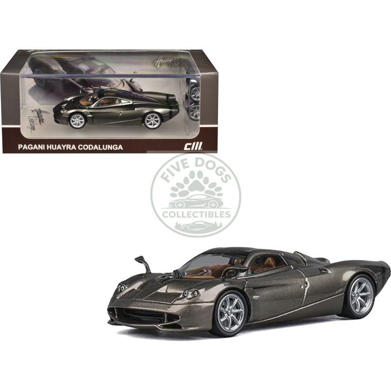 pagani huayra codalunga gun metal gray metallic with sunroof and extra wheels 1/64 diecast model car by cm model