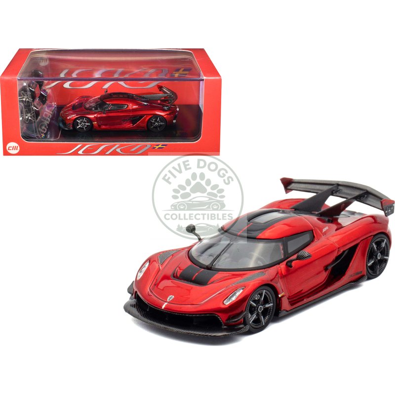 koenigsegg jesko red metallic with black stripes with extra wheels 1/64 diecast model car by cm model
