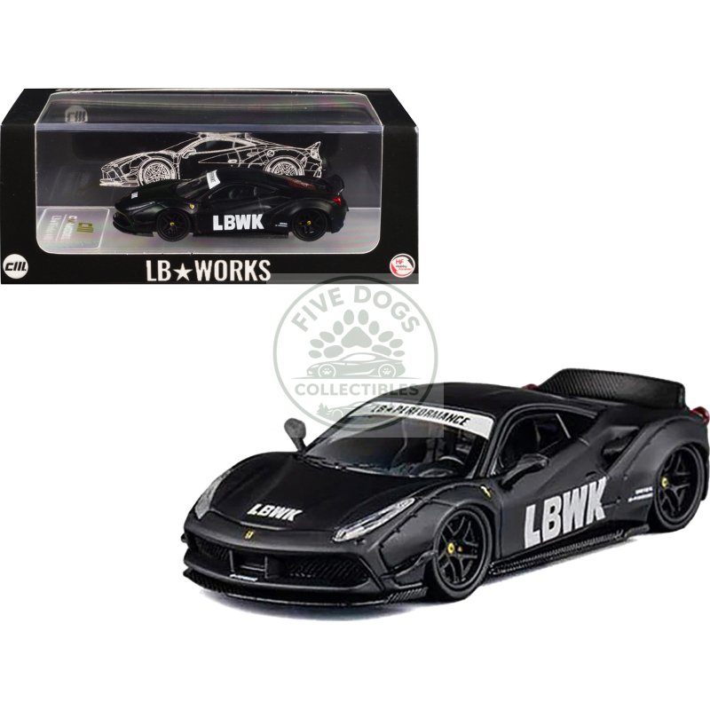 lb works 488 "lbwk" matt black 1/64 diecast model car by cm model