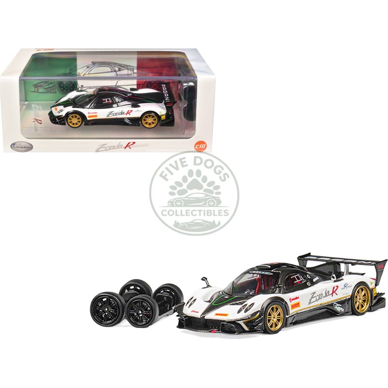 pagani zonda revolucion white and carbon with extra wheels 1/64 diecast model car by cm model