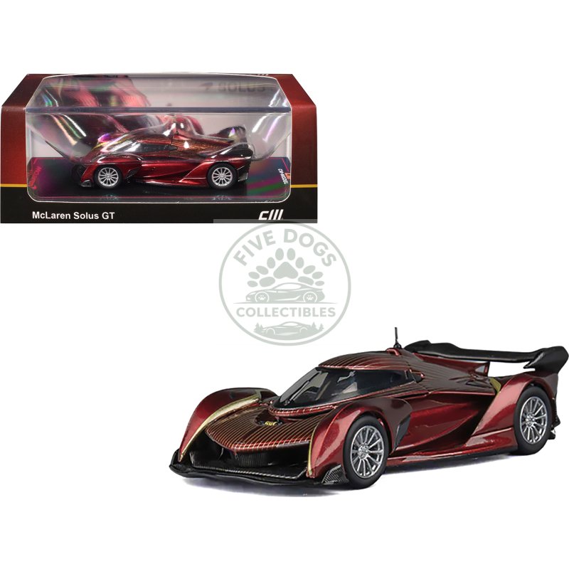 mclaren solus gt wine red metallic with gold stripes 1/64 diecast model car by cm model