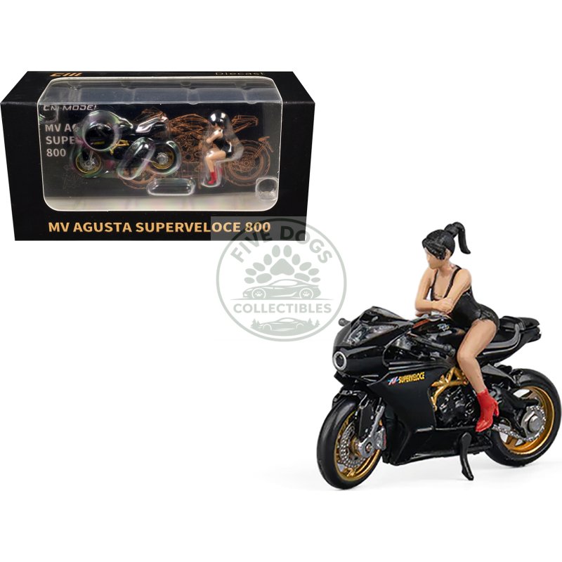mv agusta superveloce 800 motorcycle black and gold with figure 1/64 diecast model by cm model