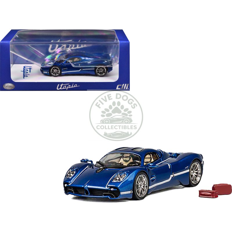 pagani utopia blue metallic with white stripes 1/64 diecast model car by cm model