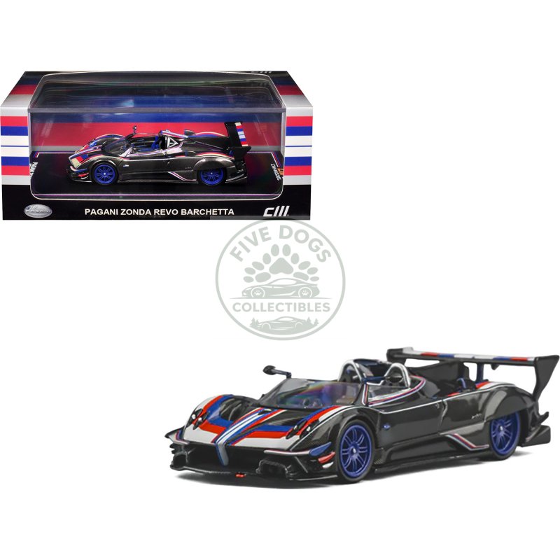 pagani zonda revo barchetta carbon with red white and blue stripes 1/64 diecast model car by cm model