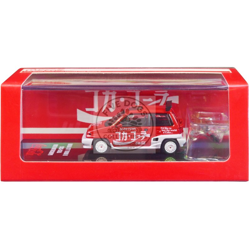 honda city turbo ii rhd (right hand drive) red and white "coca cola" with honda motocompo scooter 1/64 diecast model car by inno models