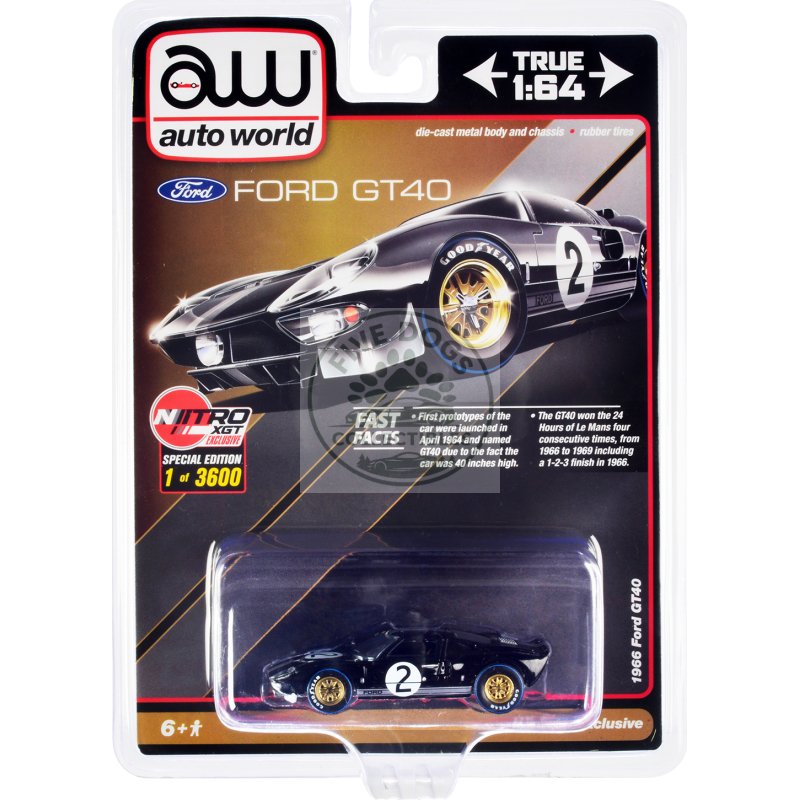 1966 ford gt40 rhd (right hand drive) #2 black with silver stripes limited edition to 3600 pieces worldwide 1/64 diecast model car by auto world