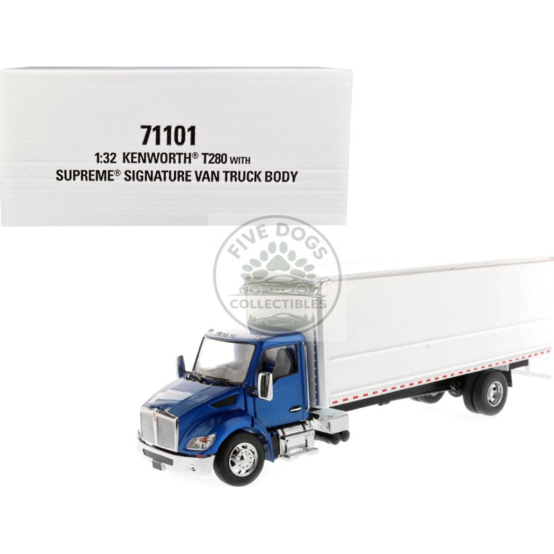 kenworth t280 with supreme signature van truck body blue and white "transport series" 1/32 diecast model by diecast masters