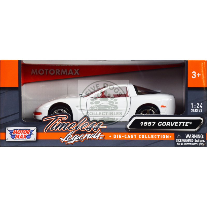 1997 chevrolet corvette c5 coupe white with red interior "timeless legends" series 1/24 diecast model car by motormax